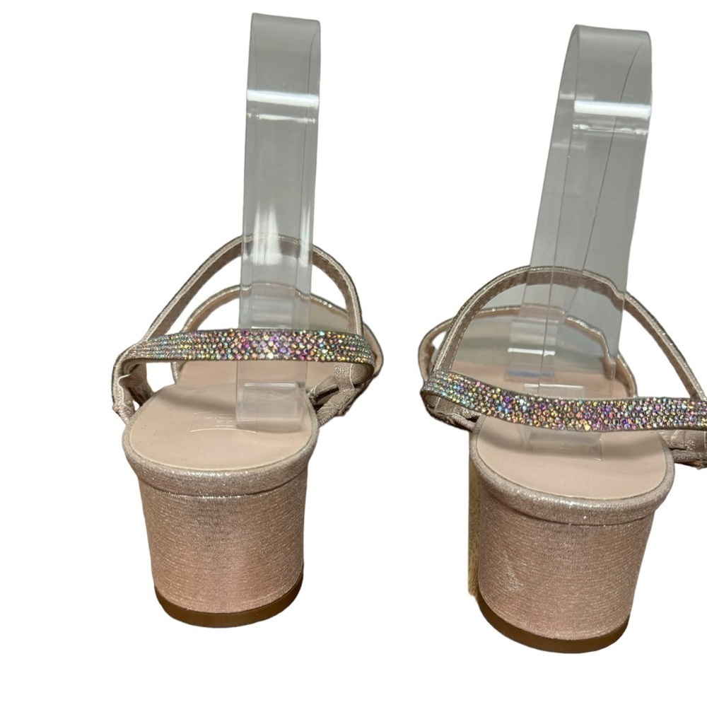 David's Bridal Iridescent Rhinestone Champagne Block Heel Sandals - Picture 5 of 8